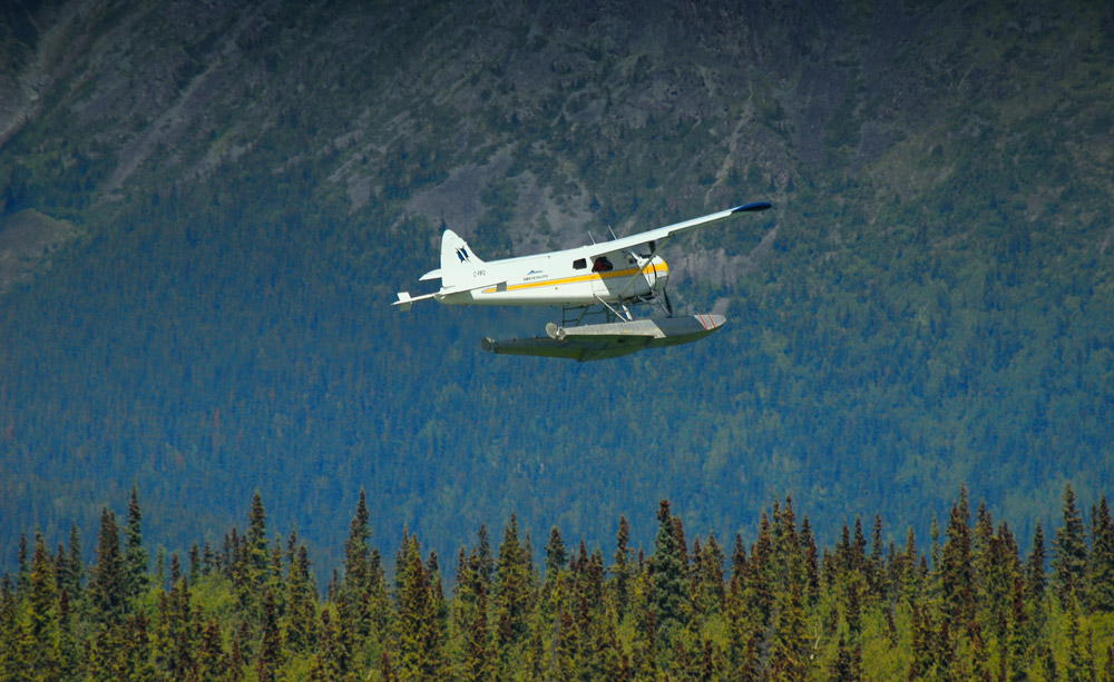 Float plane in take-off mode